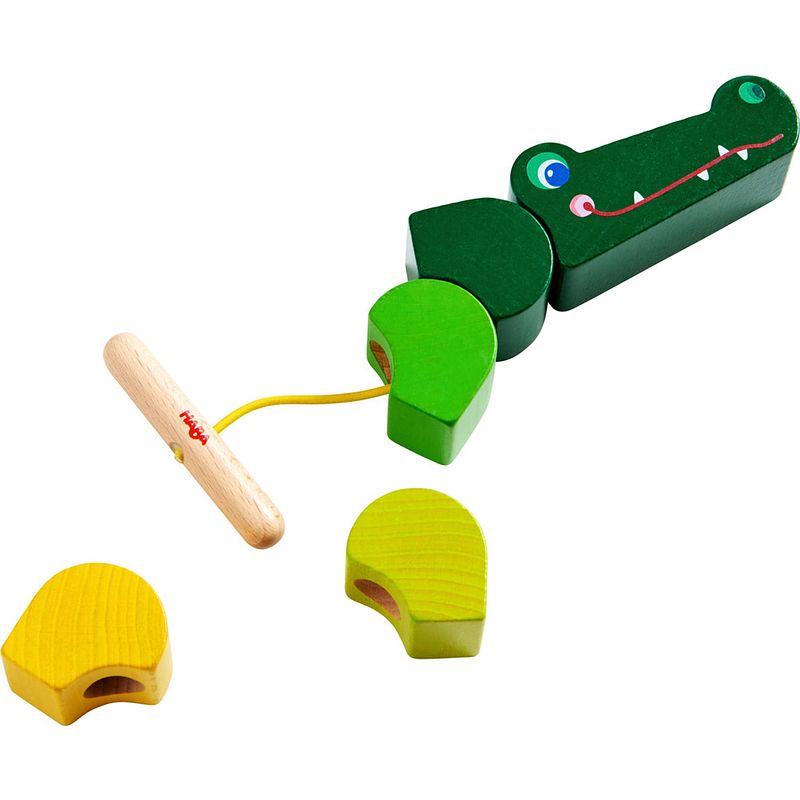 Foto van Haba rijgspel krokodil 19,5 cm groen hout 7-delig