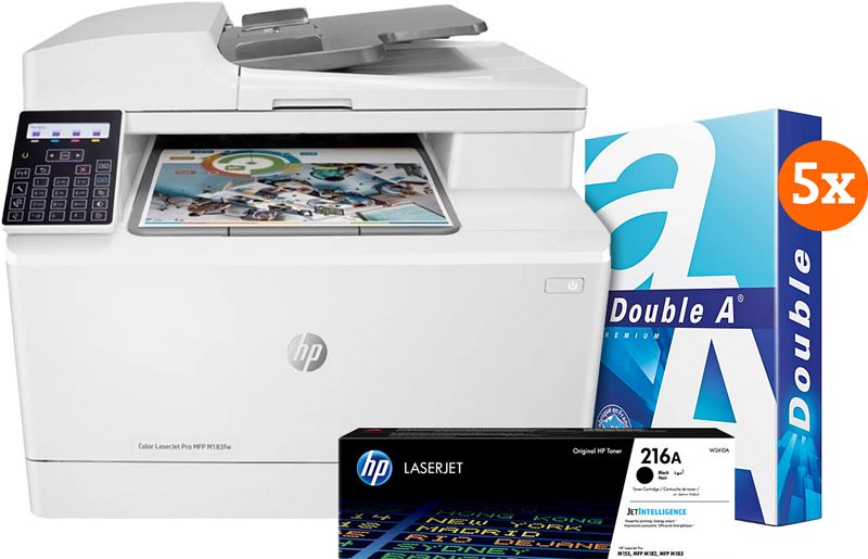 Foto van Hp color laserjet pro m183fw mfp + 1 extra zwarte toner + 2.500 vellen a4 papier