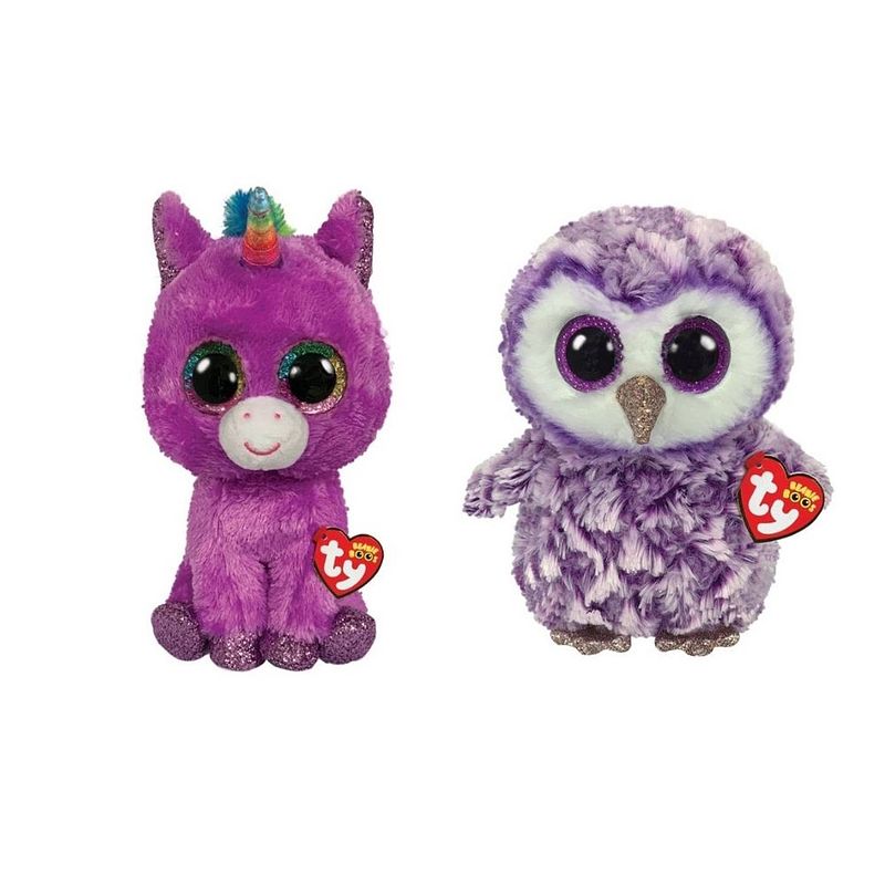 Foto van Ty - knuffel - beanie buddy - rosette unicorn & moonlight owl