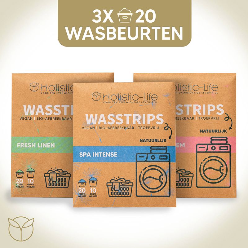 Foto van Wasmiddeldoekjes proefpakket 3x20 wasbeurten - fresh linen - lentebloesem - spa intense wasstrips - incl. wasverzachter
