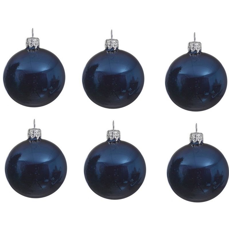 Foto van 6x glazen kerstballen glans donkerblauw 8 cm kerstboom versiering/decoratie - kerstbal