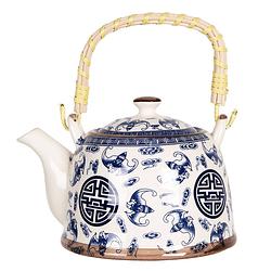 Foto van Haes deco - chinese theepot - porselein - blauw chinees teken - theepot 800 ml - traditioneel theeservies, theekan