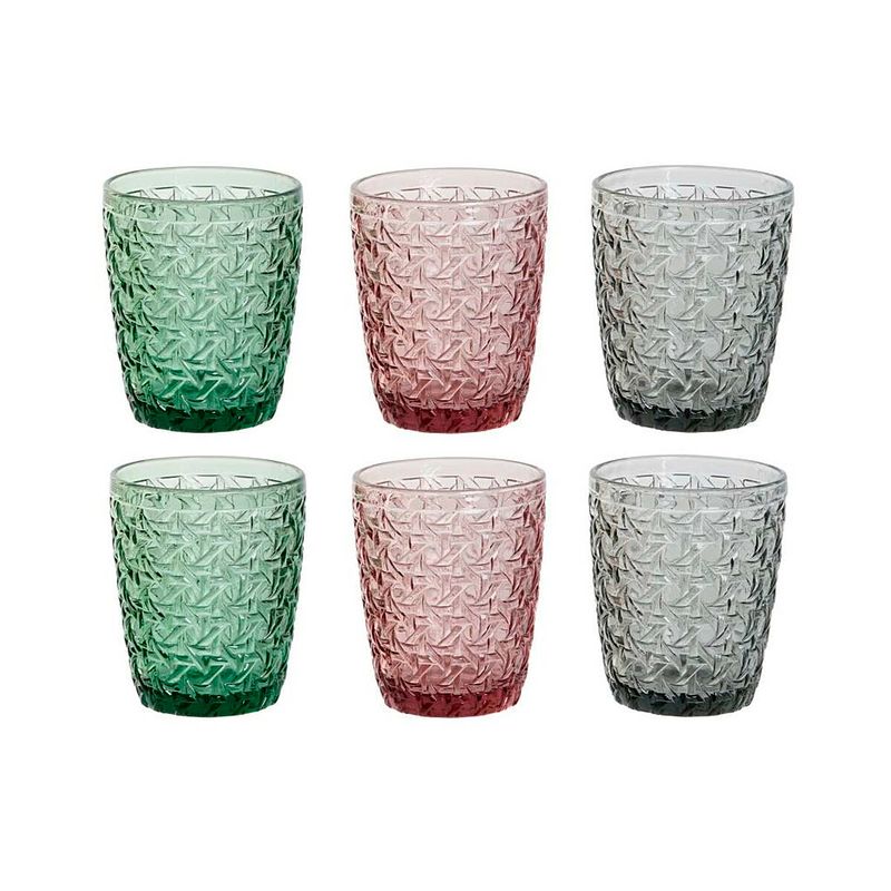 Foto van Glazenset dkd home decor groen grijs roze kristal met reliëf 240 ml (6 stuks)