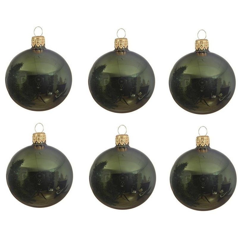 Foto van 6x glazen kerstballen glans donkergroen 8 cm kerstboom versiering/decoratie - kerstbal