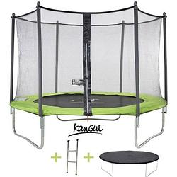 Foto van Kangui twin trampoline 305cm - groen - met veiligheidsnet, ladder, beschermhoes
