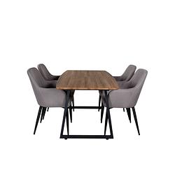 Foto van Incanabl eethoek eetkamertafel uitschuifbare tafel lengte cm 160 / 200 el hout decor en 4 comfort eetkamerstal grijs.