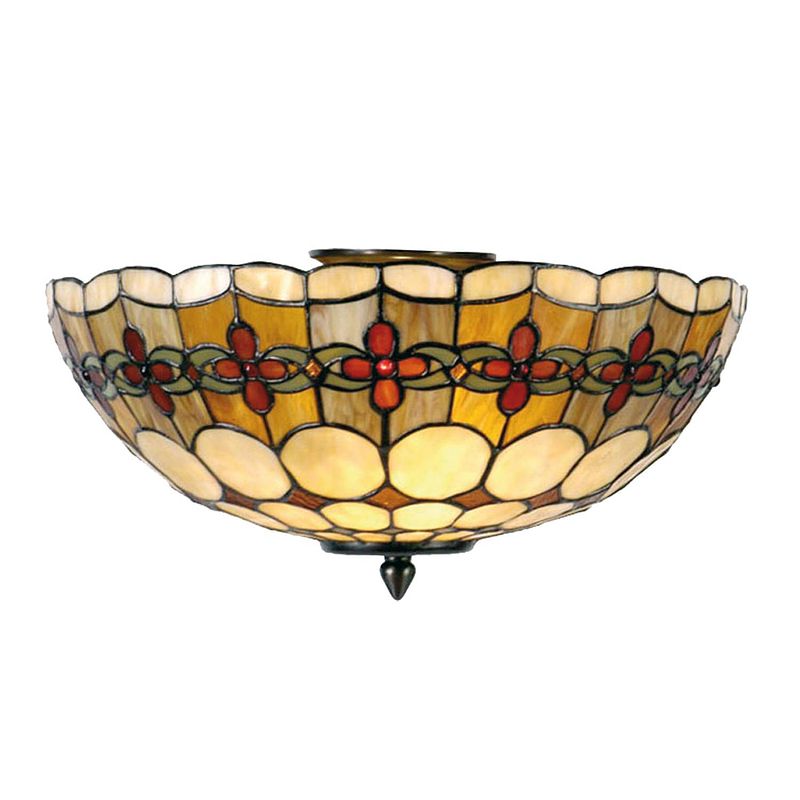 Foto van Clayre & eef tiffany plafonnière plafondlamp flowerchain serie - bruin, rood, geel, ivory - ijzer, glas, metaal