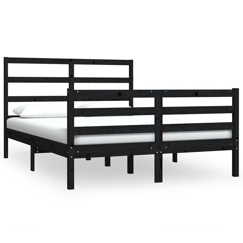 Foto van Vidaxl bedframe massief grenenhout zwart 135x190 cm 4ft6 double