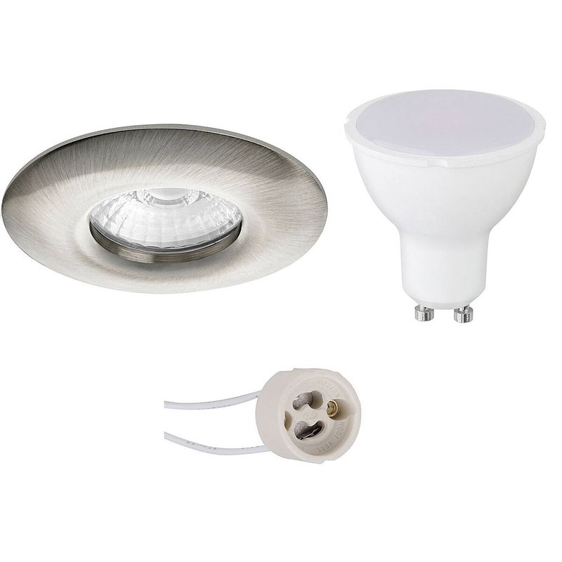 Foto van Led spot set - pragmi luno pro - waterdicht ip65 - gu10 fitting - inbouw rond - mat nikkel - 6w - natuurlijk wit 4200k -