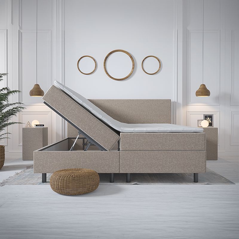 Foto van 2-persoons boxspring met opbergruimte hotel - grijs & beige 160x210 cm - pocketvering - inclusief topper - dekbed-discounter.nl