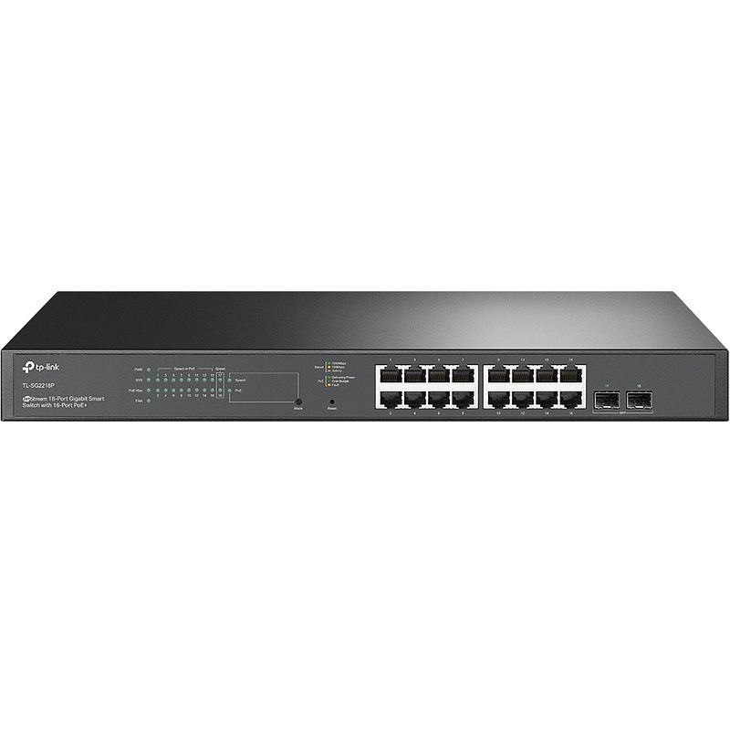 Foto van Tp-link jetstream 18-port gigabit smart switch with 16-port poe+ switch zwart