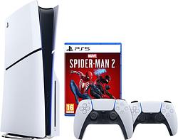 Foto van Playstation 5 slim disc edition + marvel's spider-man 2 + extra controller wit