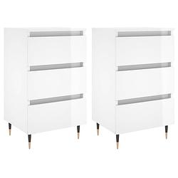 Foto van The living store bedkastjes - hoogglans wit - 40 x 35 x 69 cm - 3 laden - bewerkt hout