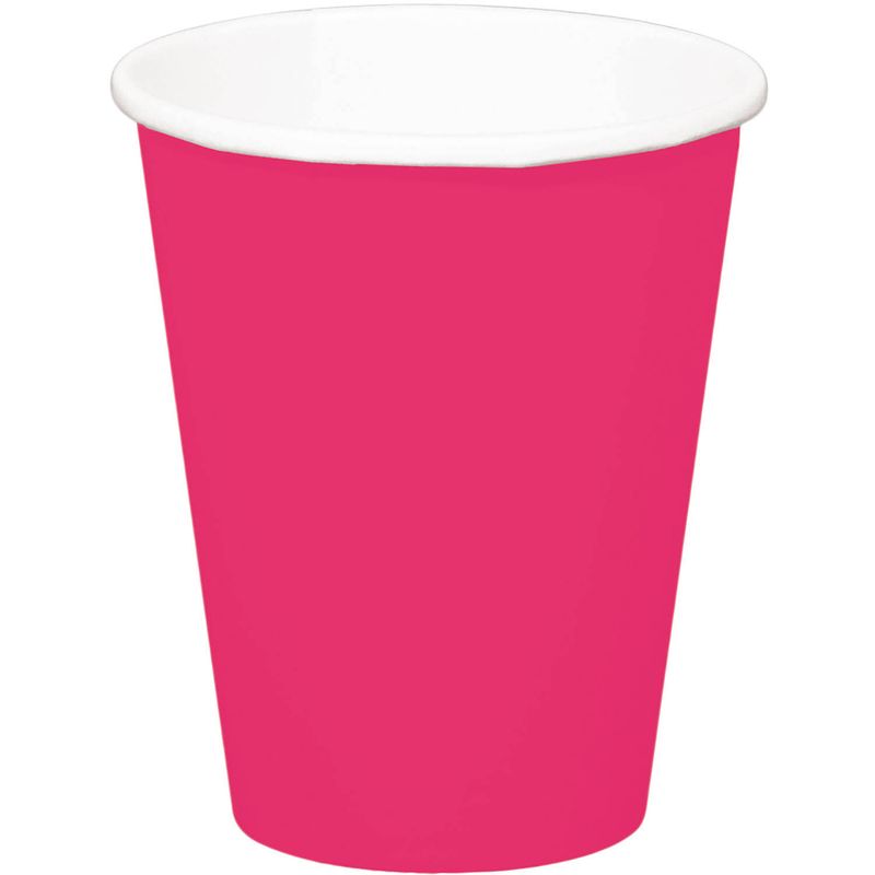 Foto van 24x stuks drinkbekers van papier fuchsia roze 350 ml - feestbekertjes