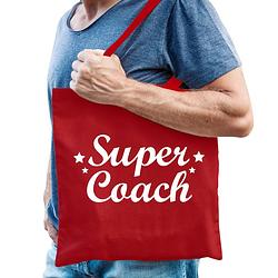 Foto van Cadeau tas voor coach/trainer - rood - katoen - 42 x 38 cm - super coach - feest boodschappentassen