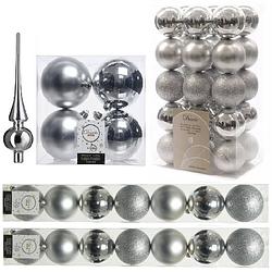 Foto van Kerstversiering kunststof kerstballen met piek zilver 6-8-10 cm pakket van 49x stuks - kerstbal