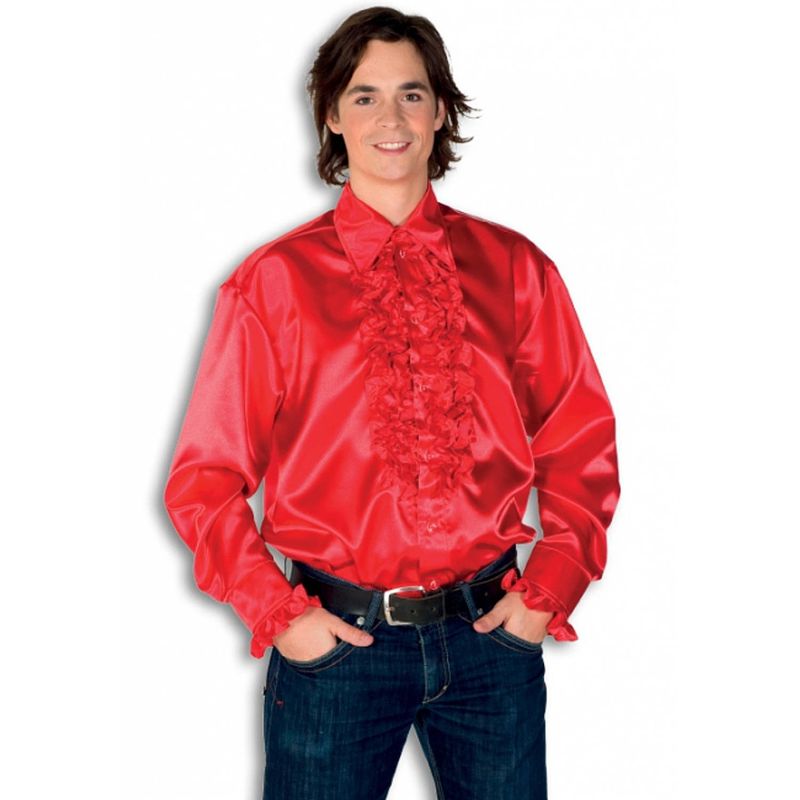 Foto van Luxe heren rouche overhemd rood xl - carnavalsblouses