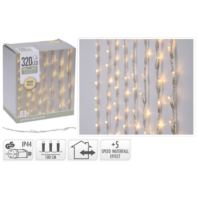 Foto van Decorativelighting gordijnverlichting - 320led - 100x200cm - warm wit