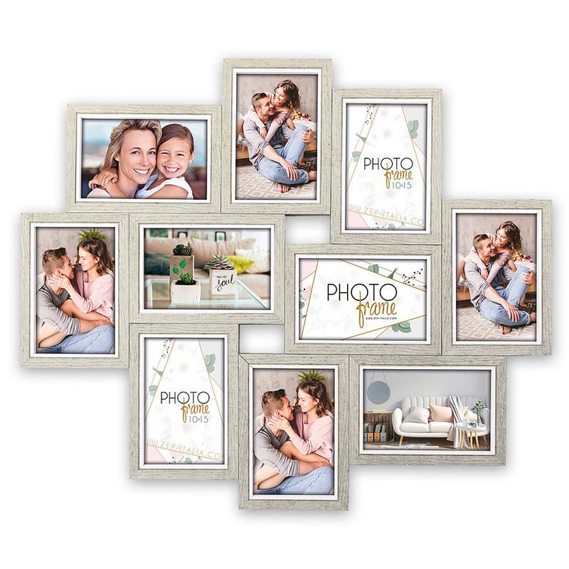 Foto van Zep - multi houten fotolijst brema grijs / wit voor foto's 10 stuks 10x15 afmeting 59x49,5 cm - lgx146