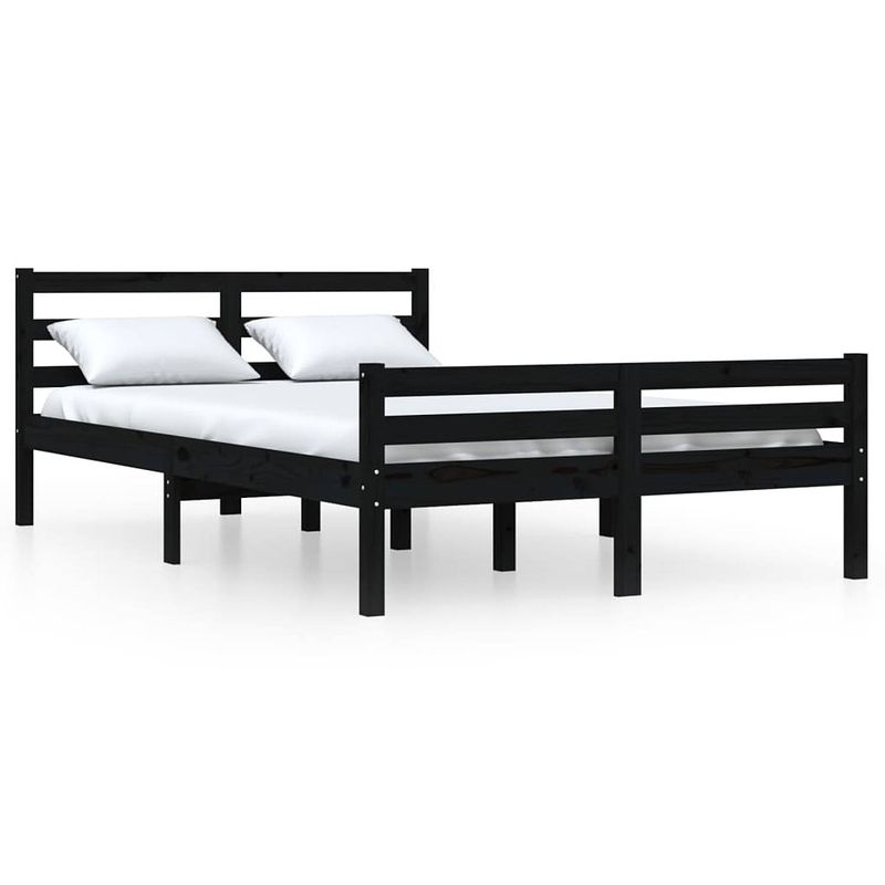 Foto van Vidaxl bedframe massief hout zwart 135x190 cm 4ft6 double