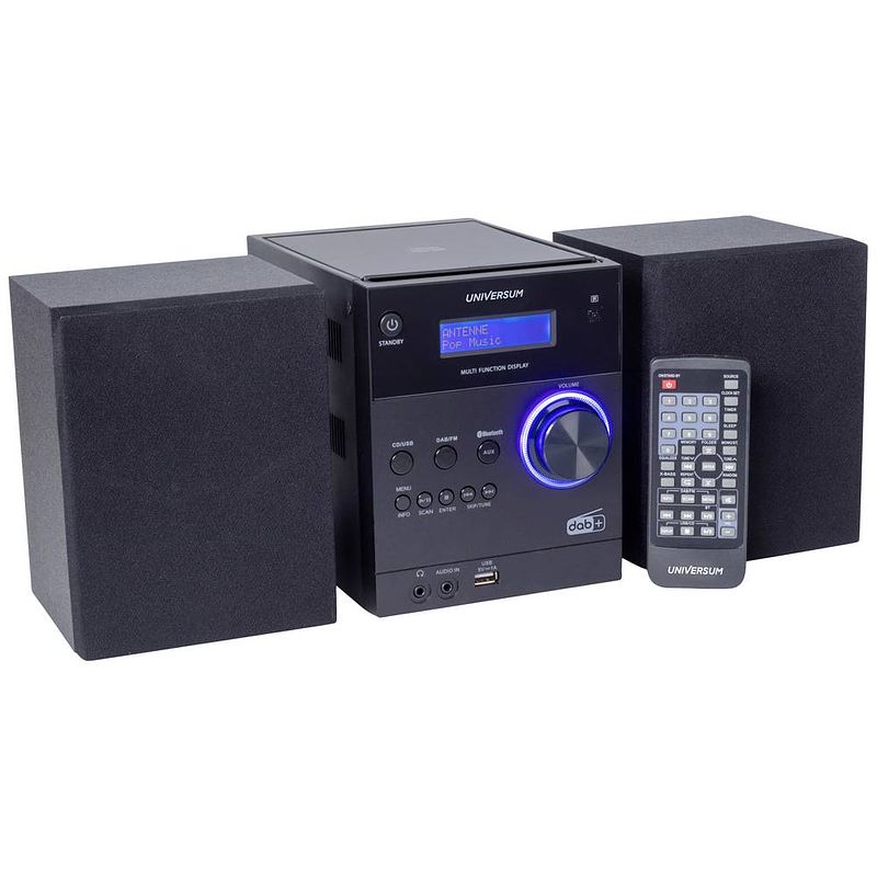 Foto van Universum ms 300-21 stereoset aux, bluetooth, cd, dab+, fm, usb accu laadfunctie, incl. afstandsbediening, incl. luidspreker, wekfunctie 2 x 5 w zwart