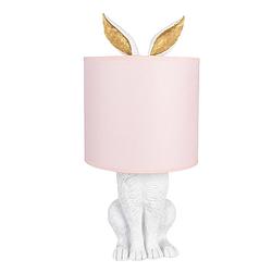 Foto van Haes deco - tafellamp - city jungle - konijn in de lamp, ø 20x43 cm - wit/roze - bureaulamp, sfeerlamp, nachtlampje