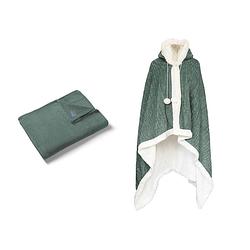 Foto van Linnick flanel fleece deken + hoodie croco - olijf groen - 140x200cm - 130x180cm