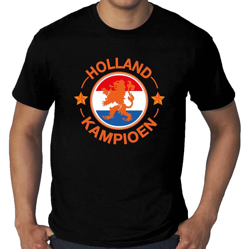 Foto van Grote maten zwart fan shirt / kleding holland kampioen met leeuw ek/ wk voor heren 4xl - feestshirts