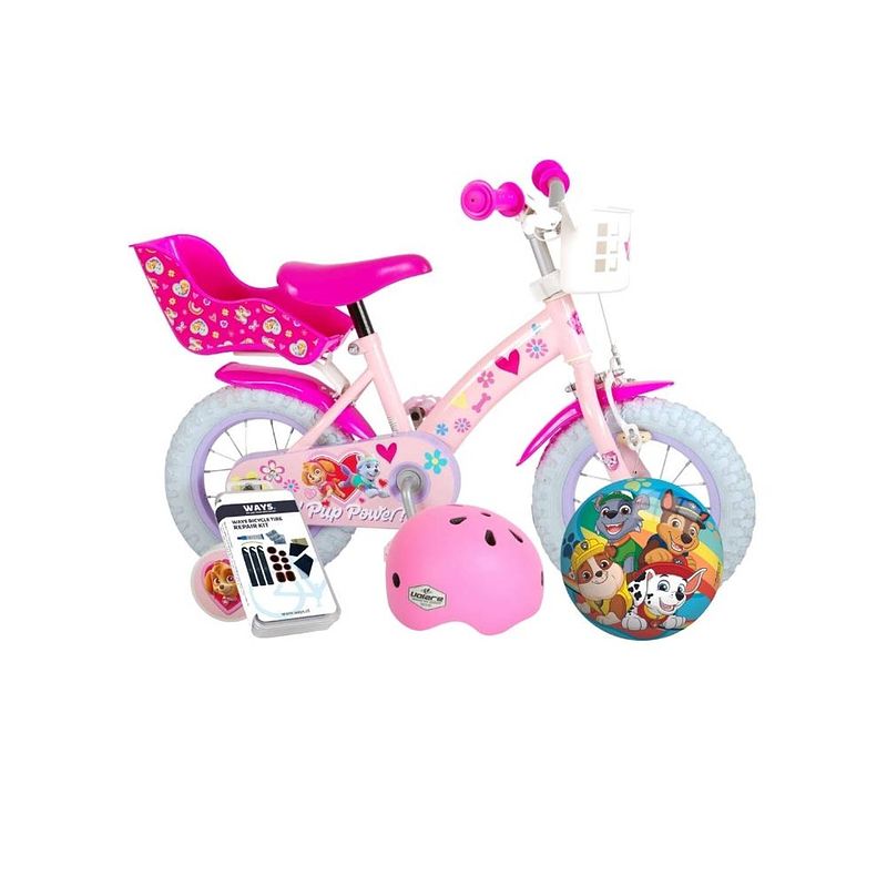 Foto van Volare kinderfiets paw patrol - 12 inch - doortrapper - met fietshelm & accessoires