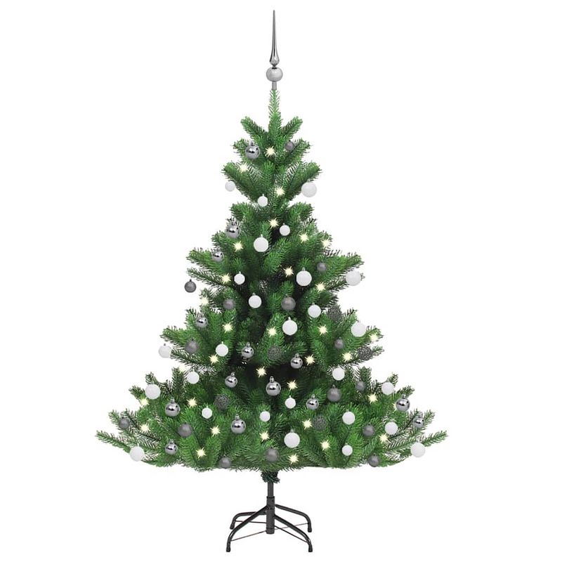 Foto van Vidaxl kunstkerstboom nordmann met led's en kerstballen 120 cm groen