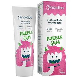 Foto van Nordics tandpasta kids bubble gum vegan 50 ml wit/roze