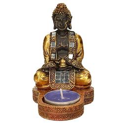 Foto van Indische boeddha theelichthouder goud/zwart 12 cm - beeldjes