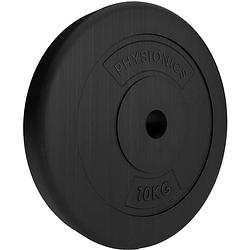 Foto van Physionics- halterschijven, set van 2, 2 x 10 kg, ø 30 mm, kunststof, zwart - gewichtsschijven set gewichten voor hal...