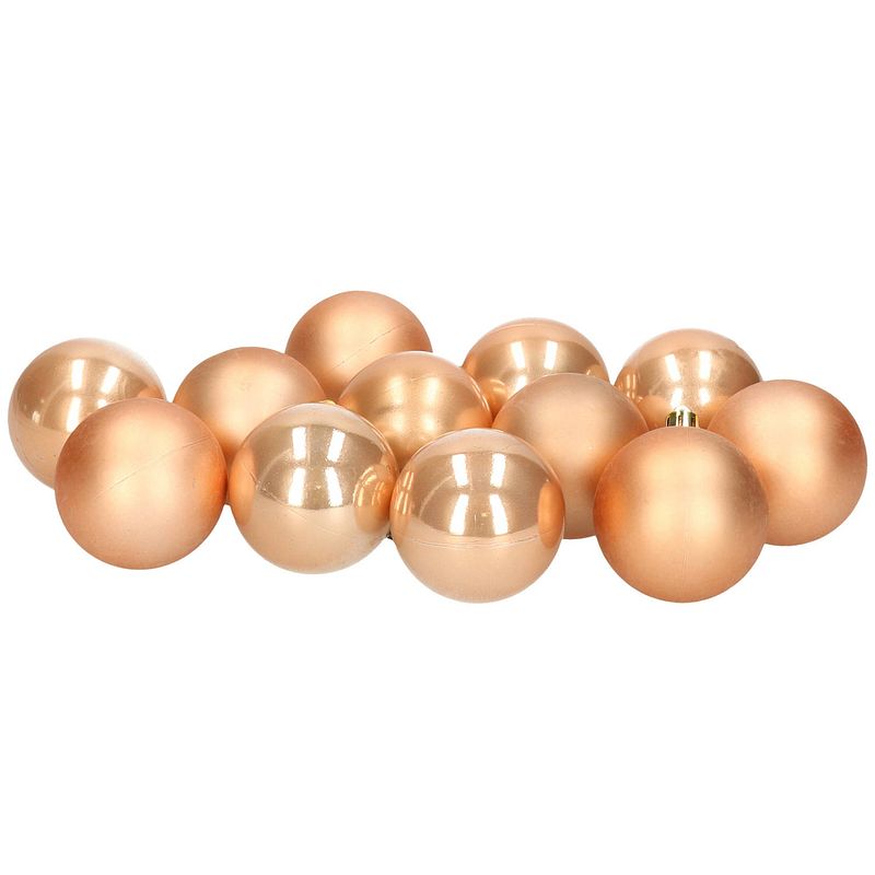 Foto van 12x stuks kunststof kerstballen lichtbruin 6 cm glans/mat - kerstbal