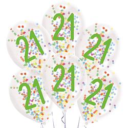 Foto van Amscan ballonnen confetti 21 jaar 27,5 cm latex wit 6 stuks