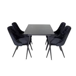 Foto van Silarblext eethoek eetkamertafel uitschuifbare tafel lengte cm 120 / 160 zwart en 4 velvet deluxe eetkamerstal velours