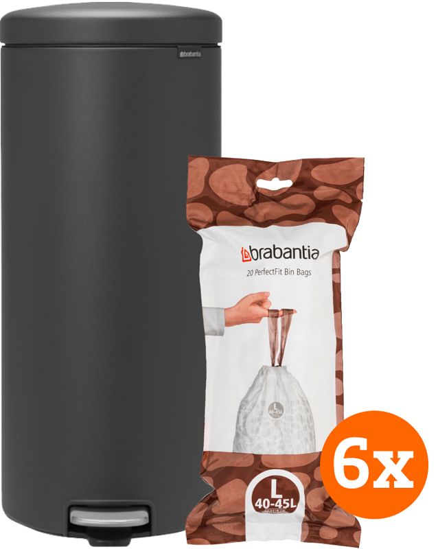 Foto van Brabantia newicon pedaalemmer 30 liter infinite grey + vuilniszakken (120 stuks)