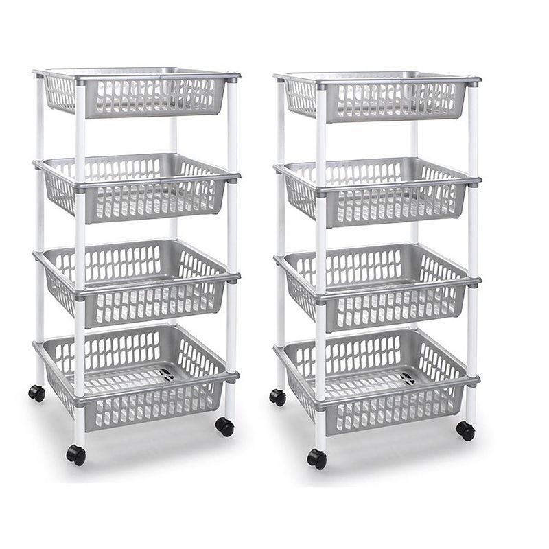 Foto van 2x stuks zilverkleurige opberg trolleys/roltafels met 4 manden 85 cm - opberg trolley