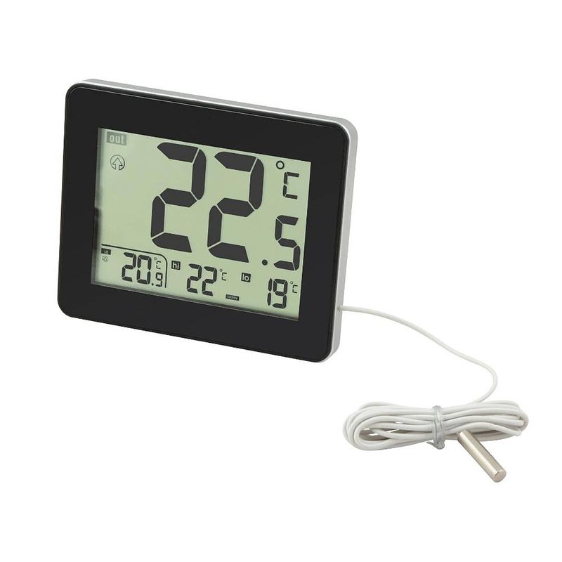 Foto van Orange85 thermometer digitaal - voor binnen en buiten - zwart - 10x8 cm - kunststof