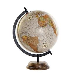 Foto van Decoratie wereldbol/globe beige op houten voet 28 x 37 cm - wereldbollen