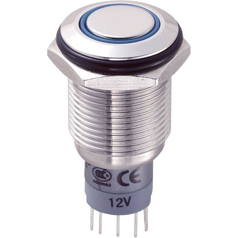 Foto van Tru components 701895 las2gqf-11e/b/12v/s/p vandalismebestendige druktoets 250 v/ac 3 a 1x aan/(aan) moment blauw 1 stuk(s)