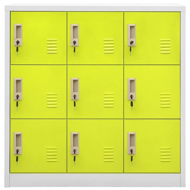 Foto van The living store lockerkast - staal - 90 x 45 x 92.5 cm - 9 lockers - lichtgrijs en groen