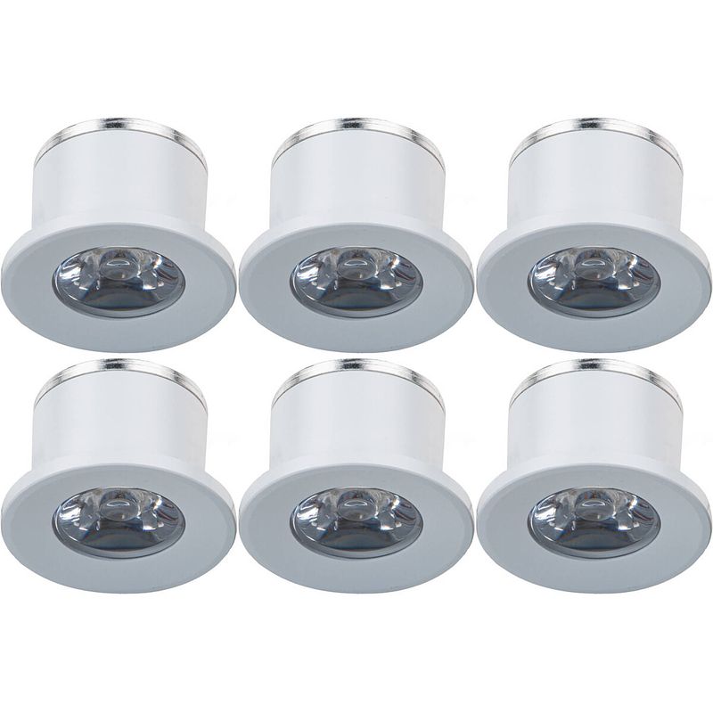 Foto van Led veranda spot verlichting 6 pack - 1w - natuurlijk wit 4000k - inbouw - rond - mat wit - aluminium - ø31mm