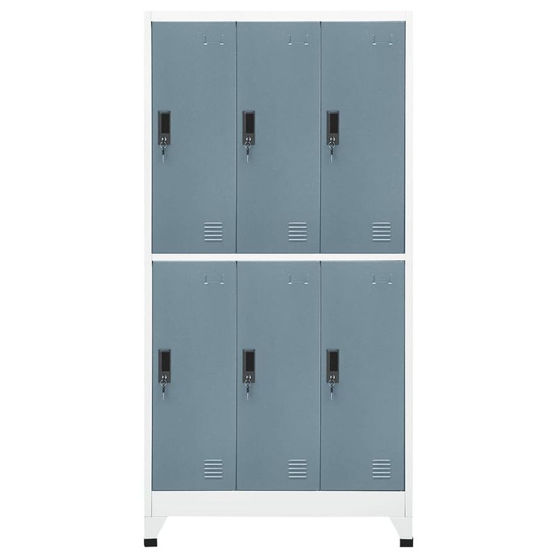 Foto van The living store lockerkast - modern - kast - 90x45x180 cm - staal - grijs - met hanger - 6 deuren