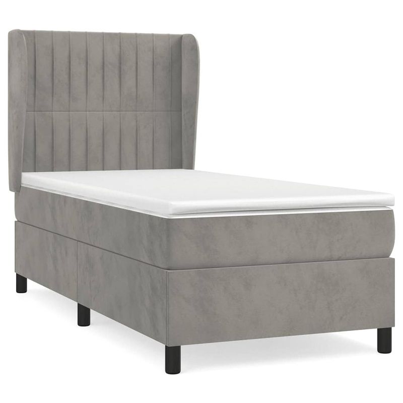 Foto van The living store boxspringbed - comfort - bed - 193 x 93 x 118/128 cm - lichtgrijs - fluweel