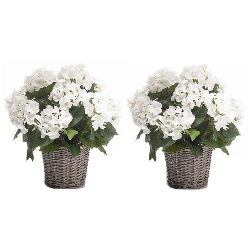 Foto van 2x witte hortensia plant in mand 45 cm - kunstplanten