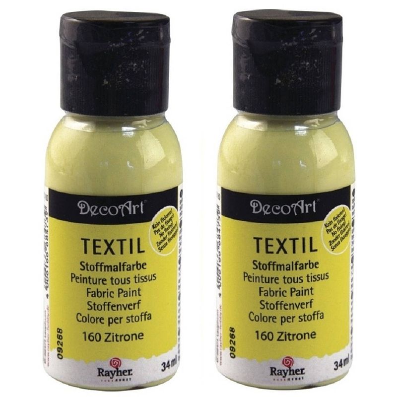 Foto van 2x gele stoffenverf 34 ml decoart - hobbyverf