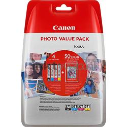 Foto van Canon cli-571 4-pack en fotopapier zwart en kleur cartridge