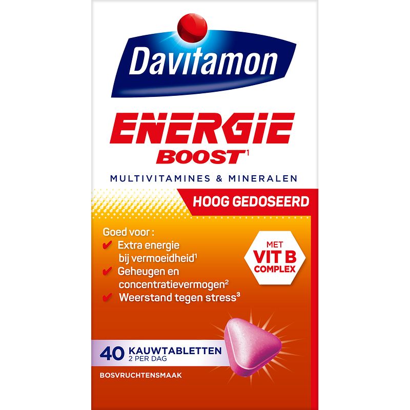 Foto van Davitamon energie boost forte kauwvitamines, 40 stuks bij jumbo