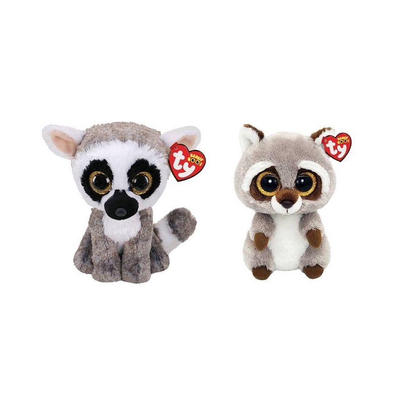 Foto van Ty - knuffel - beanie boo's - linus lemur & racoon